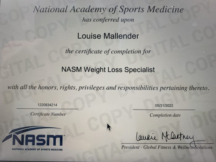 Weight Loss Specialist Certificate | Louise Mallender